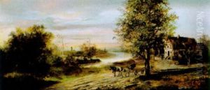 Fluslandschaft Mit Einer Kutsche Im Vordergrund by Lothar Buerger