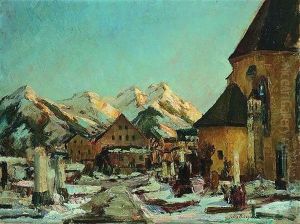 Cemetery In Wintry Mountain Village