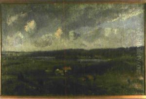 Weiter Blick Uber Eine Landschaft Mit See Und Gehoft by Felix Buergers