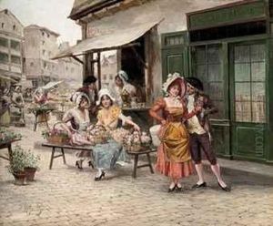 A Tryst At The Flower Market by Alonso Perez