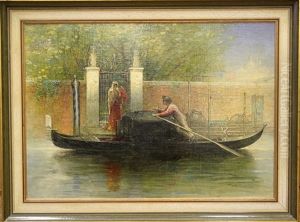 Venetiaanse Gordelier En Vrouw Met Waaier Rechtsonder Get Venetiaanse Gordelier En Vrouw Met Waaier Rechtsonder Get