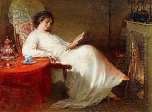 Lesende Am Kamin by Hendricus-Jacobus Burgers