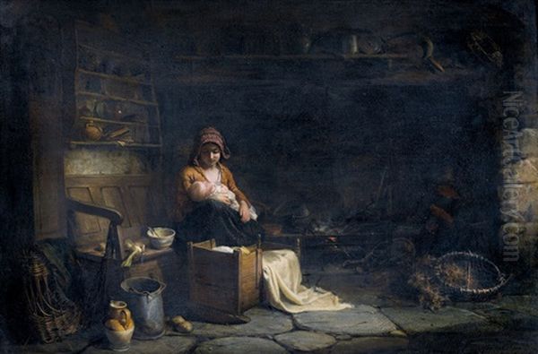 Mutter Mit Saugling Am Kamin - view 1