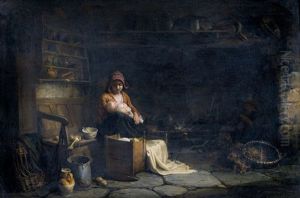 Mutter Mit Saugling Am Kamin