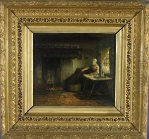 Sitzende Dame In Der Stube Mit Gekachelter Feuerstelle by Hendricus-Jacobus Burgers