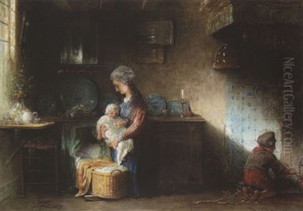 Junge Mutter Mit Ihren Kindern In Der Stube - view 1