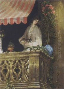 An Elegant Lady On A Balcony An Elegant Lady On A Balcony