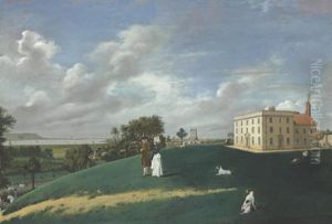 A View Of Cave Castle, Near Hull, With A Lady And Gentleman In The Foreground A View Of Cave Castle, Near Hull, With A Lady And Gentleman In The Foreground