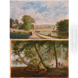Stroll By The River And "working In The Forest" by George Henry Burgess