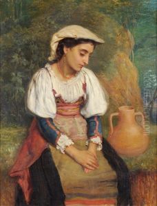 Waiting, Spanish Girl Seated Beside A Well