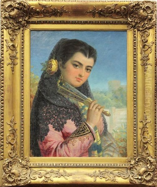 Spanish Lady With Yellow Rose And Fan - view 1
