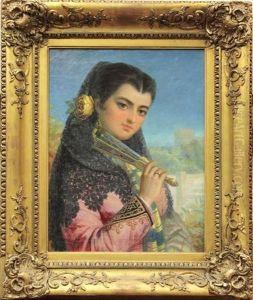 Spanish Lady With Yellow Rose And Fan