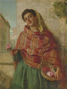 A Young Beauty Holding A Rose by John Bagnold Burgess
