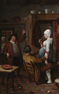 Die Verfuhrung. Junges Paar In Der Stube Wird Beim Liebesspiel Uberrascht by Hendrick Van Der Burgh