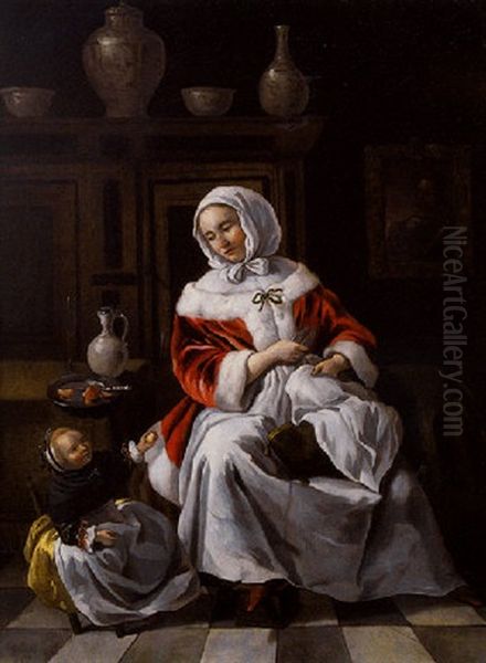Jeune Femme Et Sa Fillette Dans Un Interieur - view 1