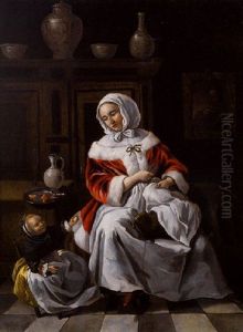 Jeune Femme Et Sa Fillette Dans Un Interieur by Hendrick Van Der Burgh
