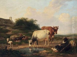Weidevieh An Der Tranke by Hendrik Adam van der Burgh