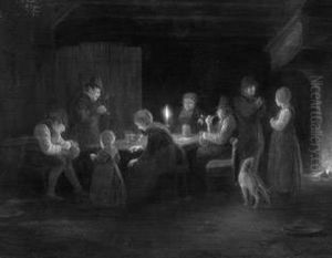 Bauernfamilie Vor Dem Kamin In Der Kuche by Hendrik Adam van der Burgh
