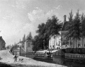 Sommerliche Gracht Mit Herrschaftlichen Anwesen In Amsterdam by Pieter Daniel van der Burgh
