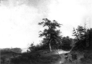 An Extensive Summer Landscape With Peasants On A Country    Road by Pieter Daniel van der Burgh