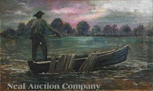 Fisherman In Skiff by J.J. Gustave Burghoffer