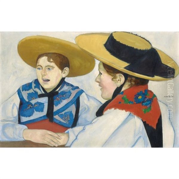 Zwei Berner Trachtenmadchen Beim Singen (two Singing Bernese Girls In Traditional Costumes) - view 1