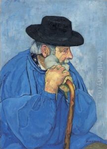 Oberlander Bauer Mit Hut Und Stock. - Oberlander Bauer In Blauem Burgunder