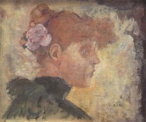 Portrait Of A Lady In Profile, Wearing A Flower In Her Hair by Max-Alfred Buri