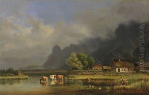 Der Kochelsee Mit Den Hausern Von Schlehdorf