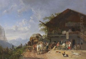 Rast Vor Einem Gasthof In Den Bergen Rast Vor Einem Gasthof In Den Bergen