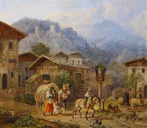 Alpenlandische Familie Mit Ihrem Planwagen