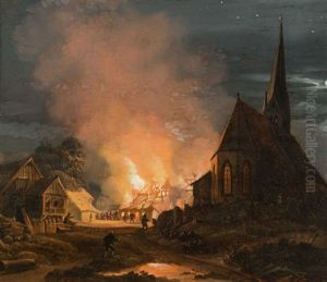 Nachtliches Feuer Neben Der Kirche In Ramsau