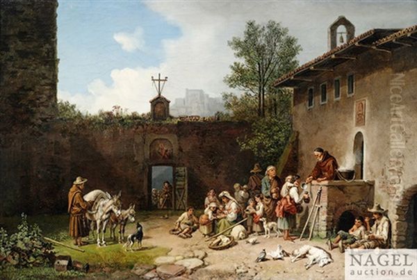 Die Klostersuppe. Italienische Landleute Bei Der Armenspeisung Im Klosterhof - view 1