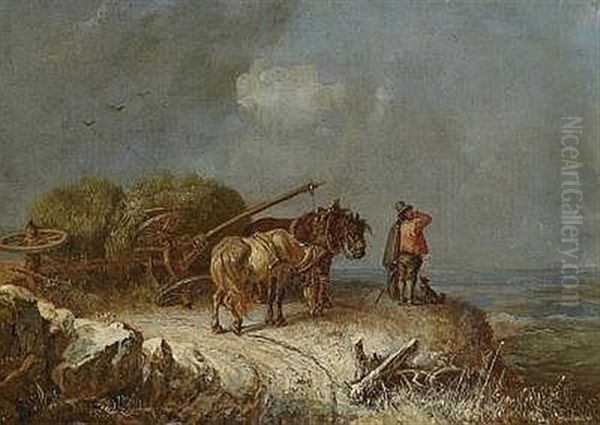 Winterlandschaft Mit Umgesturztem Heuwagen - view 1