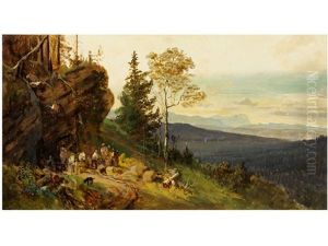 Landschaft Mit Arbeitern An Einem Steinbruch by Heinrich Buerkel