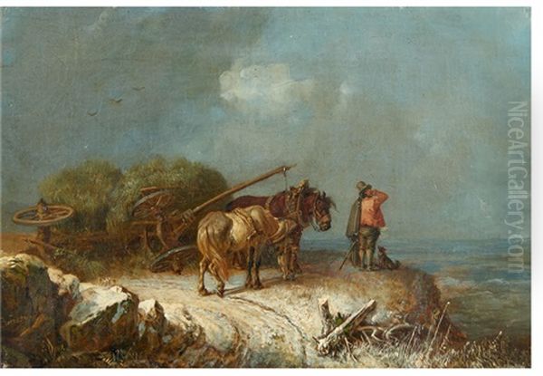 Winter Landscape With An Overturned Hay Wagon - view 1