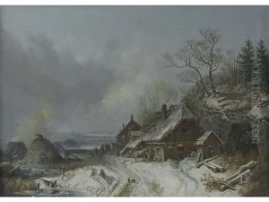 Charcoal Makers And Forge Outside A Village