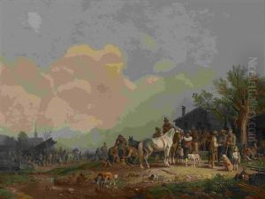 Pferdemarkt In Einem Gebirgsdorf by Heinrich Buerkel