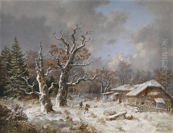 Winterlandschaft Mit Forsthaus Und Wilderern Mit Beute - view 1
