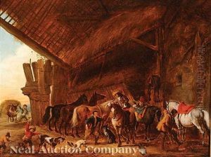 Scene In A Horse Stable by Heinrich Buerkel
