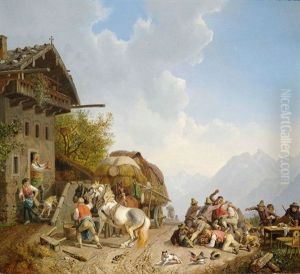 Rauferei Vor Einem Wirtshaus