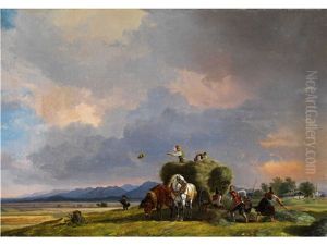 Aufkommendes Gewitter Bei Der Heuernte