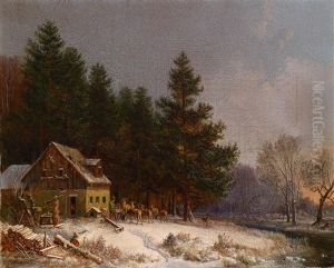 Wildfutterung In Einer Romanischen Winterlandschaft