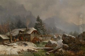 Winterliche Gebirgslandschaft Mit Einer Schmiede