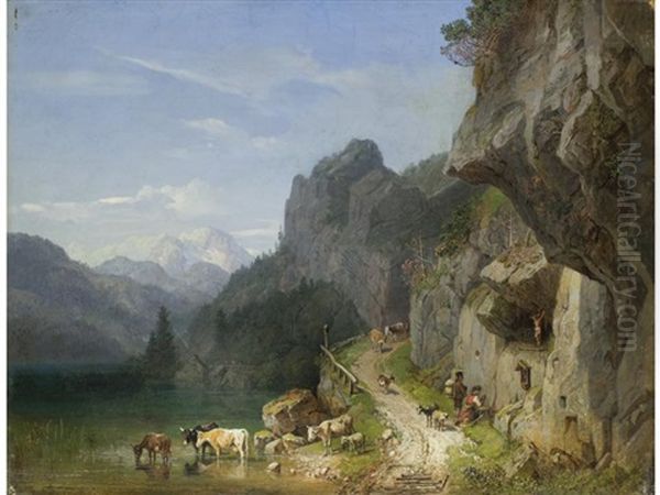 Felsenweg Am Achensee Mit Figurenstaffage - view 1