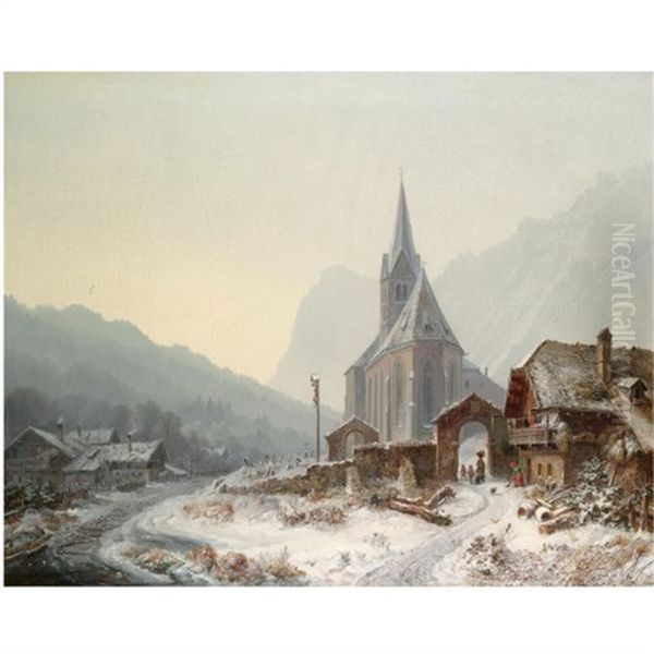 Winterliche Kirche Im Gebirge - view 1