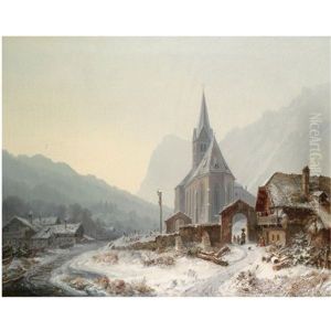 Winterliche Kirche Im Gebirge by Heinrich Buerkel