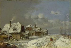 Winterliches Dorf by Heinrich Buerkel