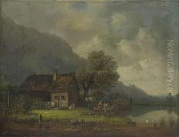 Gebirgssee Mit Fischerhausern - view 1