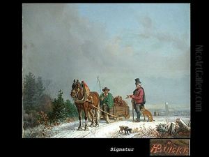Winterlandschaft Mit Pferdegespann by Heinrich Buerkel